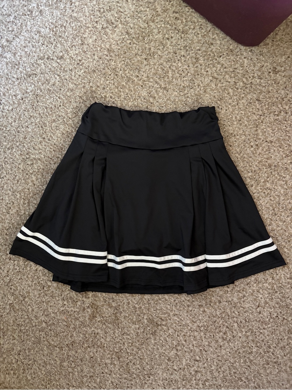 Black Skater Circle Skirt with White Double Stripe — Unbranded